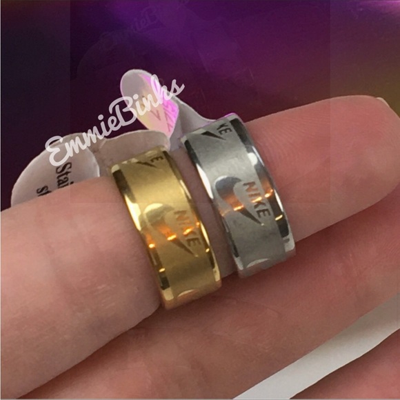 NWT Nike Swoosh Etched Stainless Steel Band Ring - Unisex Minimalist Design - Picture 8 of 13